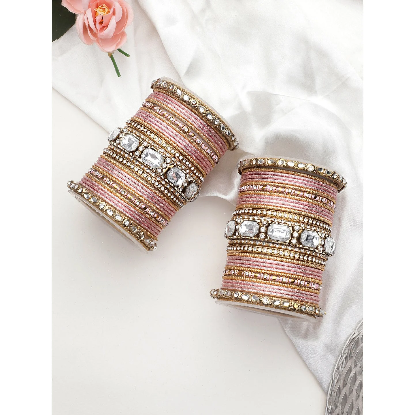 Set of 2 Beautiful Colored Bangle Set With Big Kundan Stone - Image 3