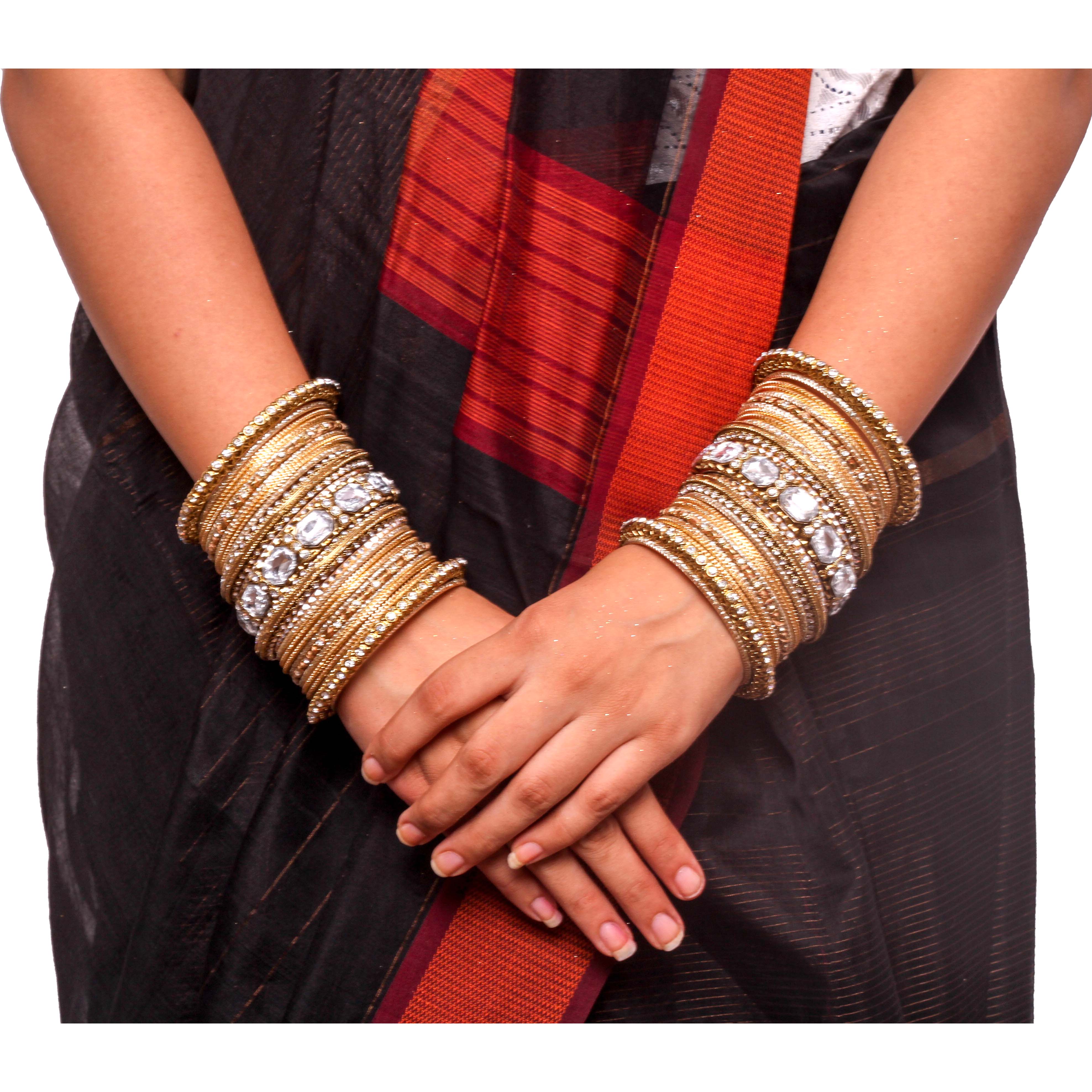 Set of 2 Beautiful Colored Bangle Set With Big Kundan Stone - Image 9