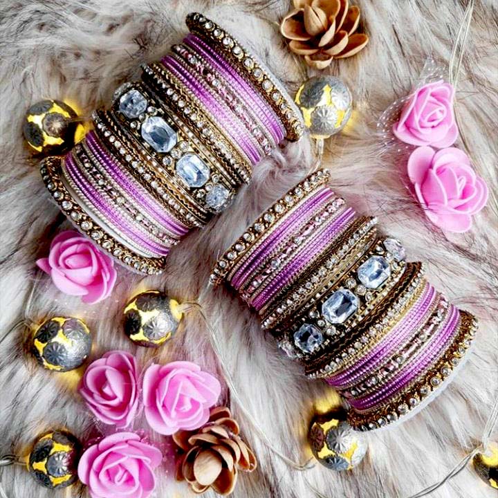 Set of 2 Beautiful Colored Bangle Set With Big Kundan Stone - Image 10