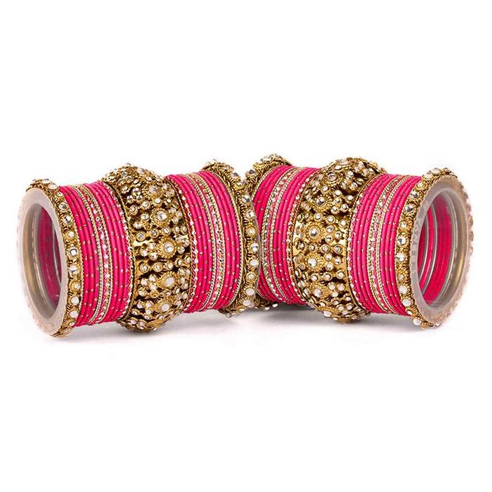 Set of 2 Beautiful Golden Dotted Colored Bangle Set
