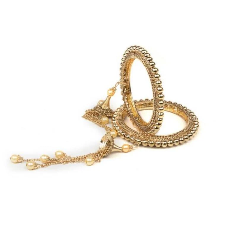 Set of 2 Brass Bracelets with Pear Latkans