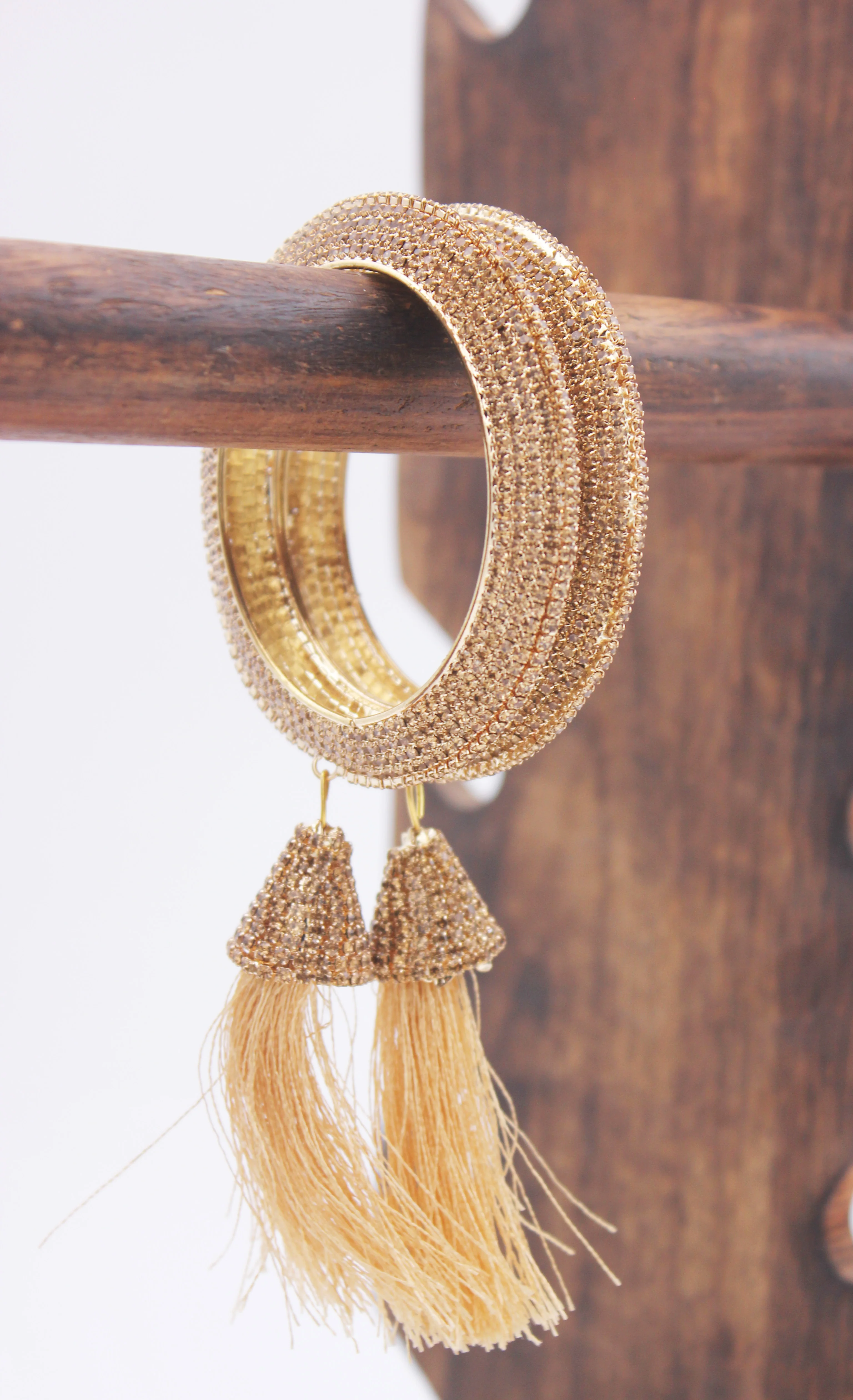Set of 2 Golden Tassel Latkan with Running Golden Stones