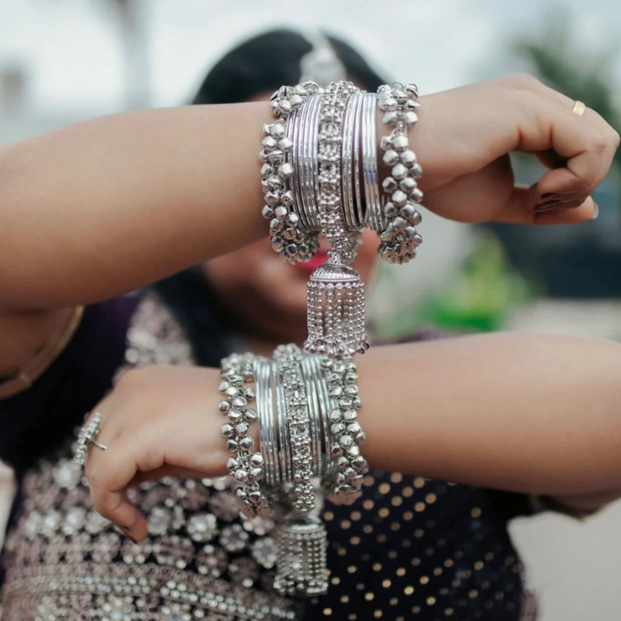 Set of 2 oxidized Ghungroo Latkan Bangles Set by Leshya