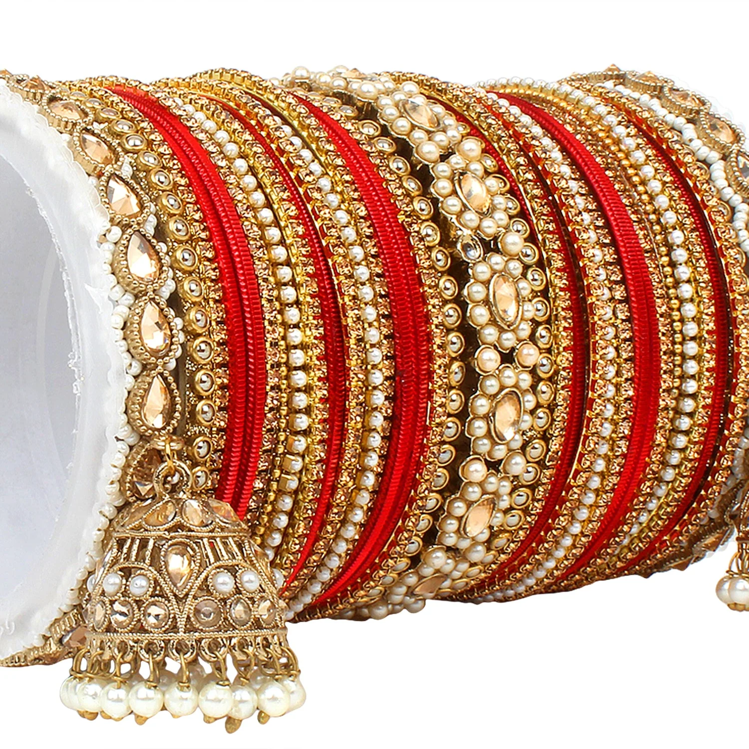 Set of 2 Rich Texture bangle set with Jhumki Borders by Leshya - Image 2