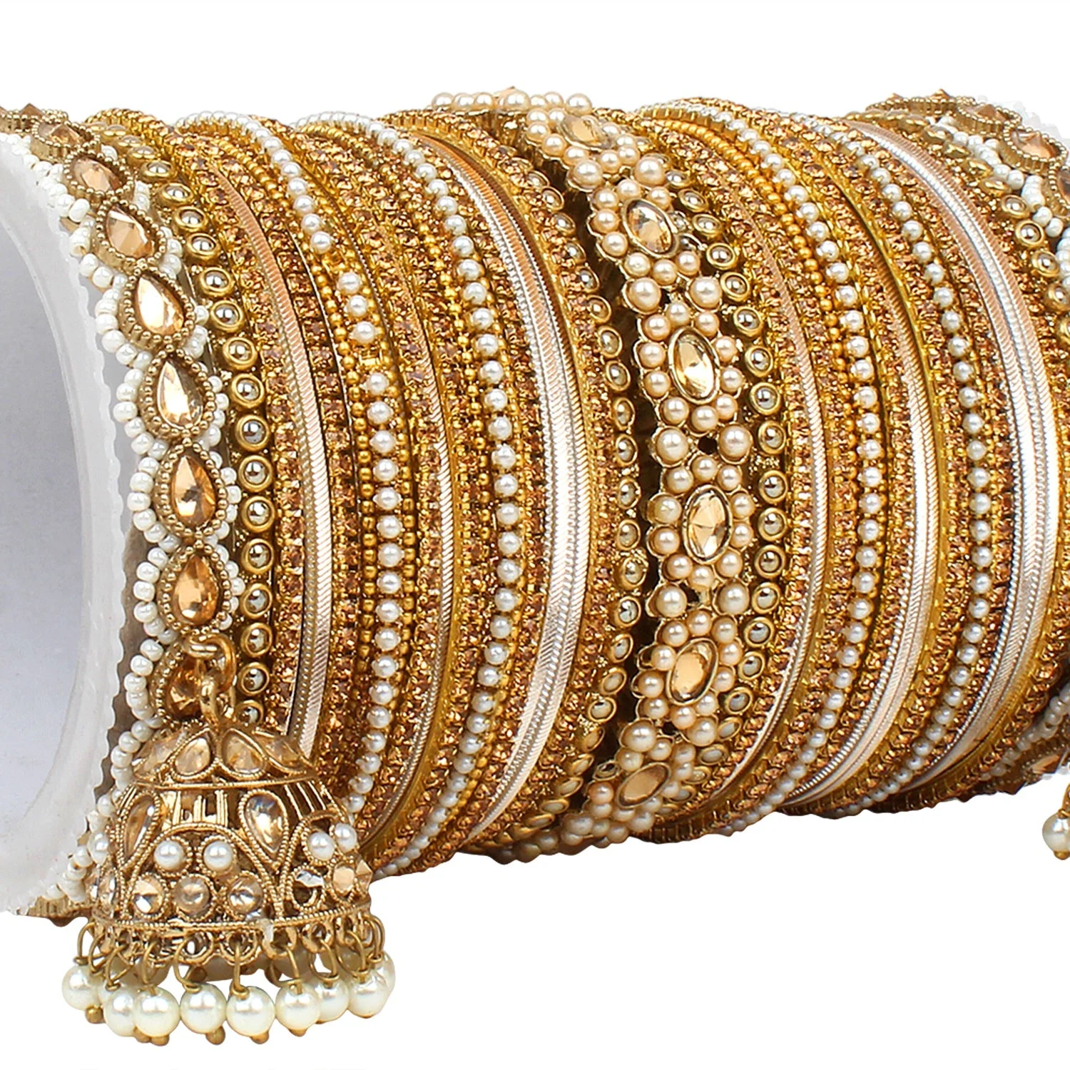 Set of 2 Rich Texture bangle set with Jhumki Borders by Leshya - Image 7