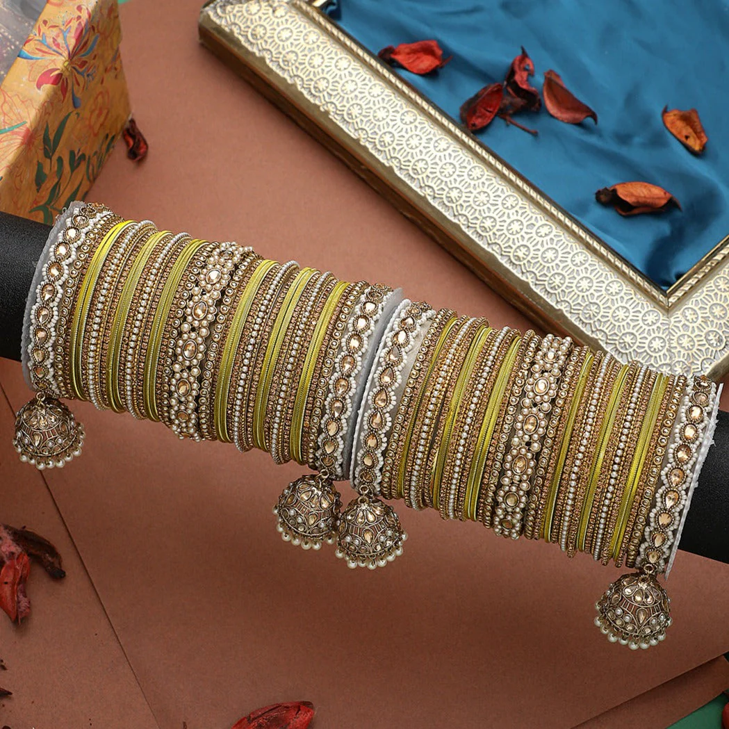 Set of 2 Rich Texture bangle set with Jhumki Borders by Leshya Plus size