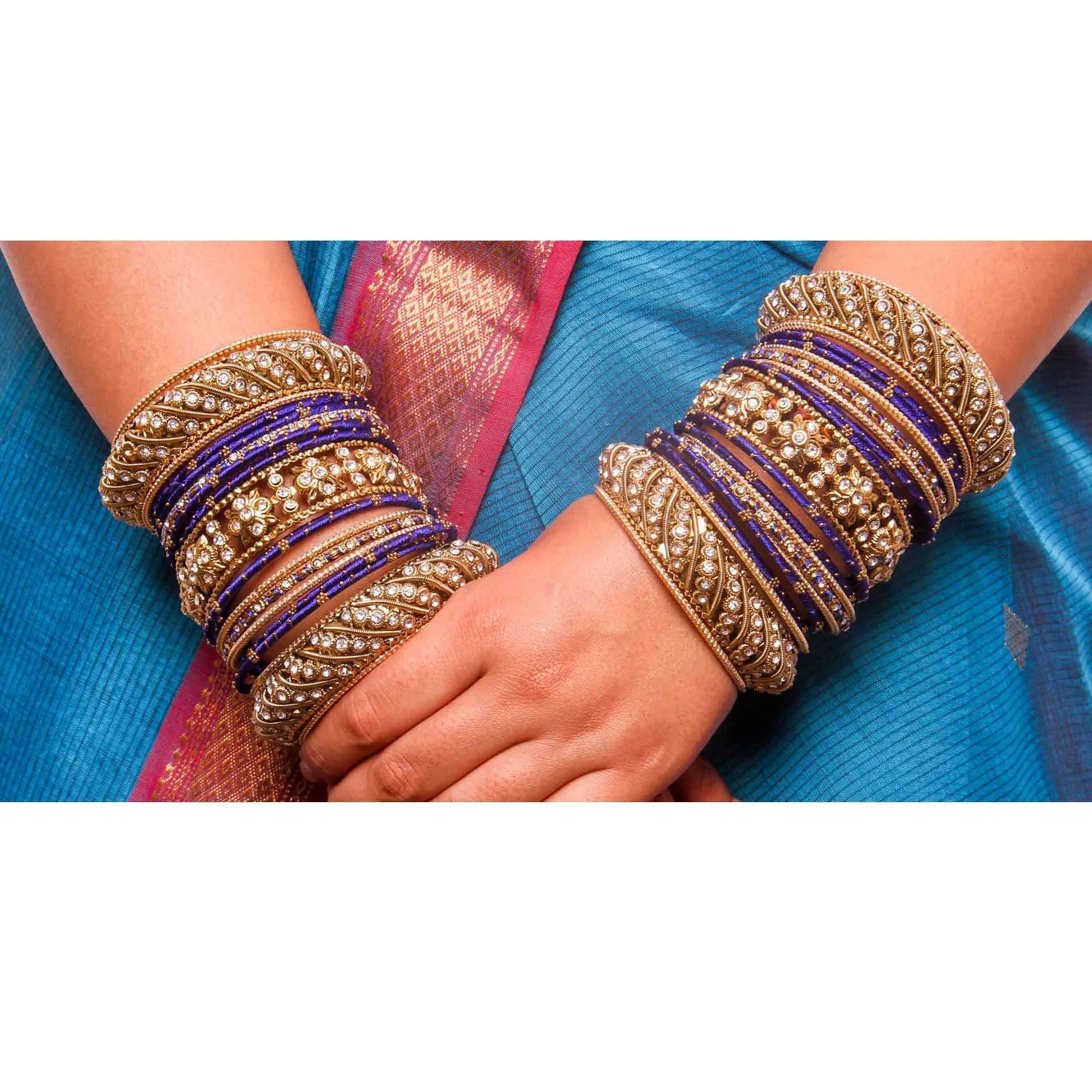 Set of 2 Traditional Colored Silk Thread Bangle Set - Image 4