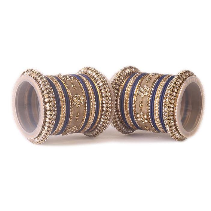 Set of 2 Traditional Matte Finish Kundan Bangle Set - Image 10