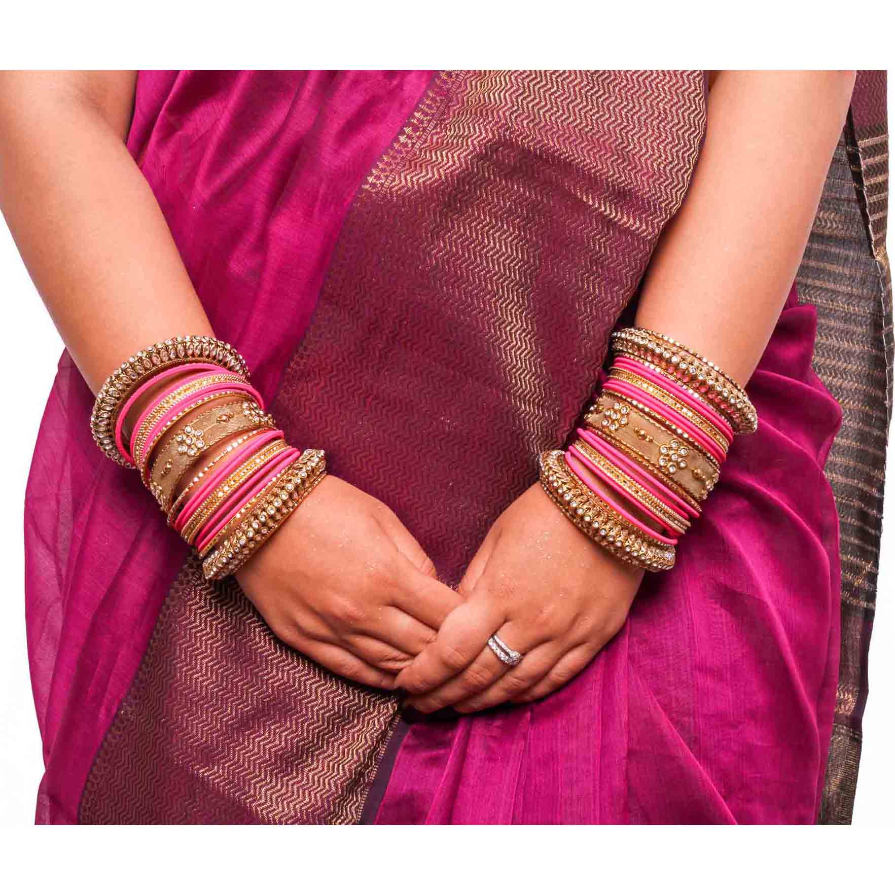 Set of 2 Traditional Matte Finish Kundan Bangle Set - Image 13