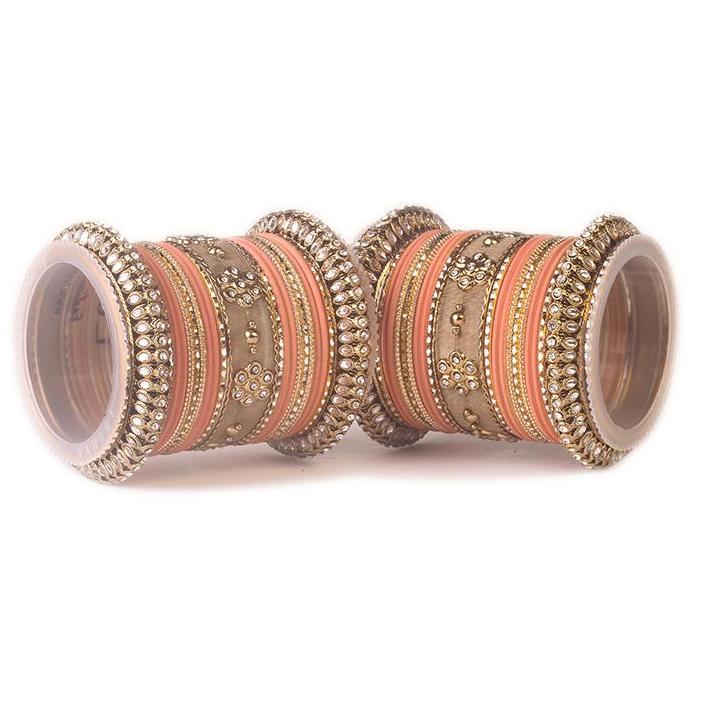 Set of 2 Traditional Matte Finish Kundan Bangle Set - Image 6