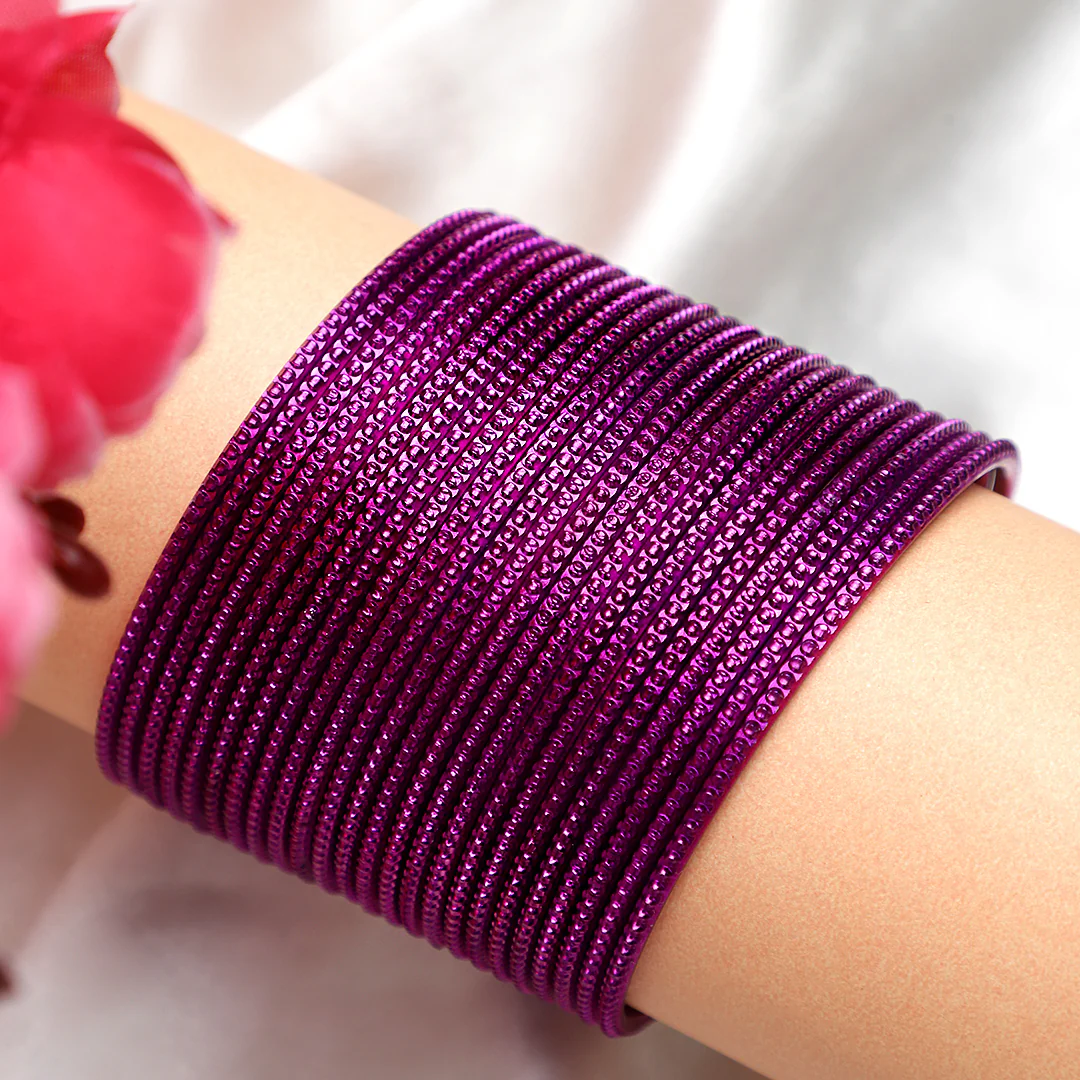 Set of 24 Plain Running Dotted One-Piece Metal Bangles by Leshya