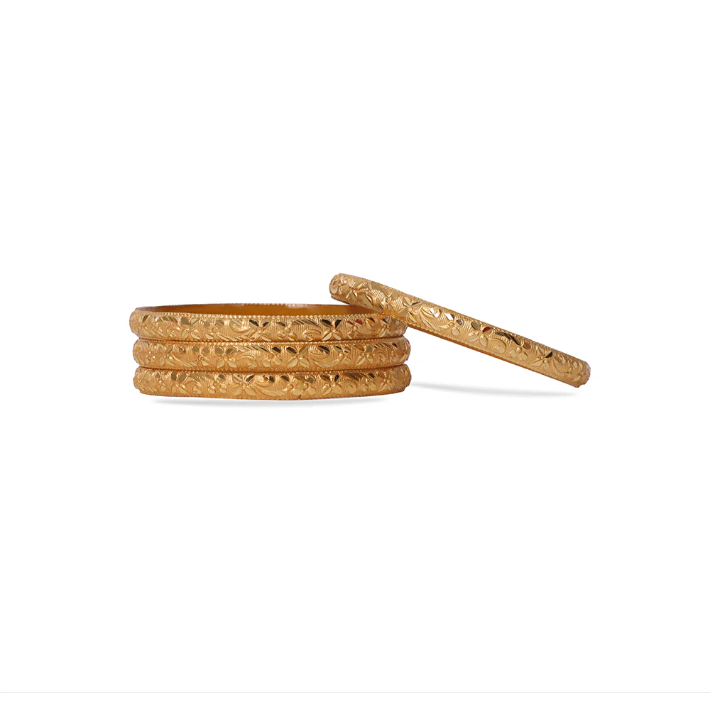 Set Of 4 Gold Dyed Bracelets With Delicate Flower Patterns - Image 3