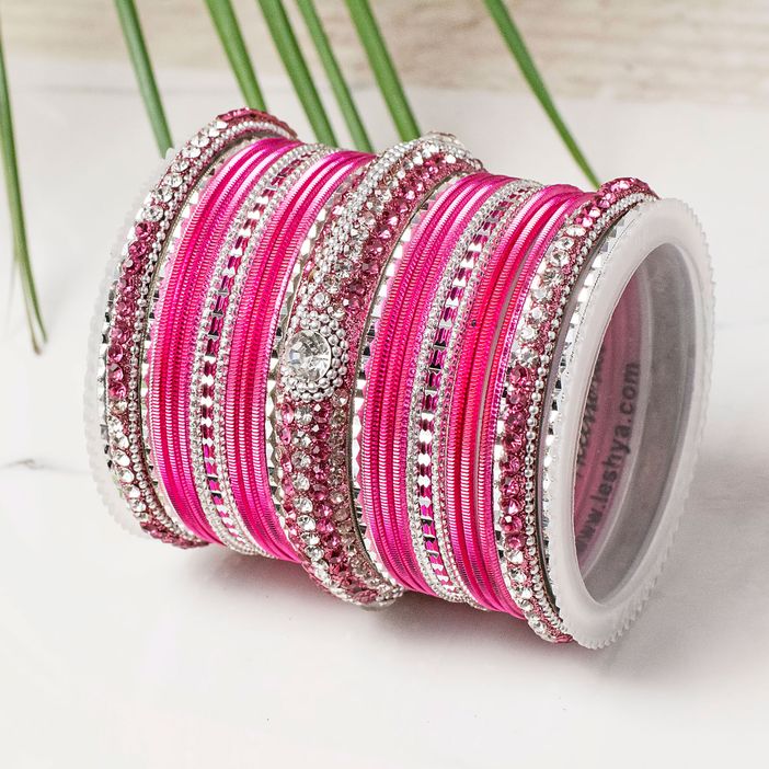 Set of 54 Shinning Metal Lac bangle set by Leshya