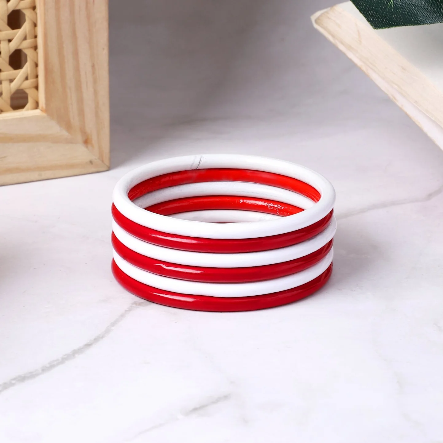 Set of 6 Red Hand painted Bracelets by Leshya - Image 3