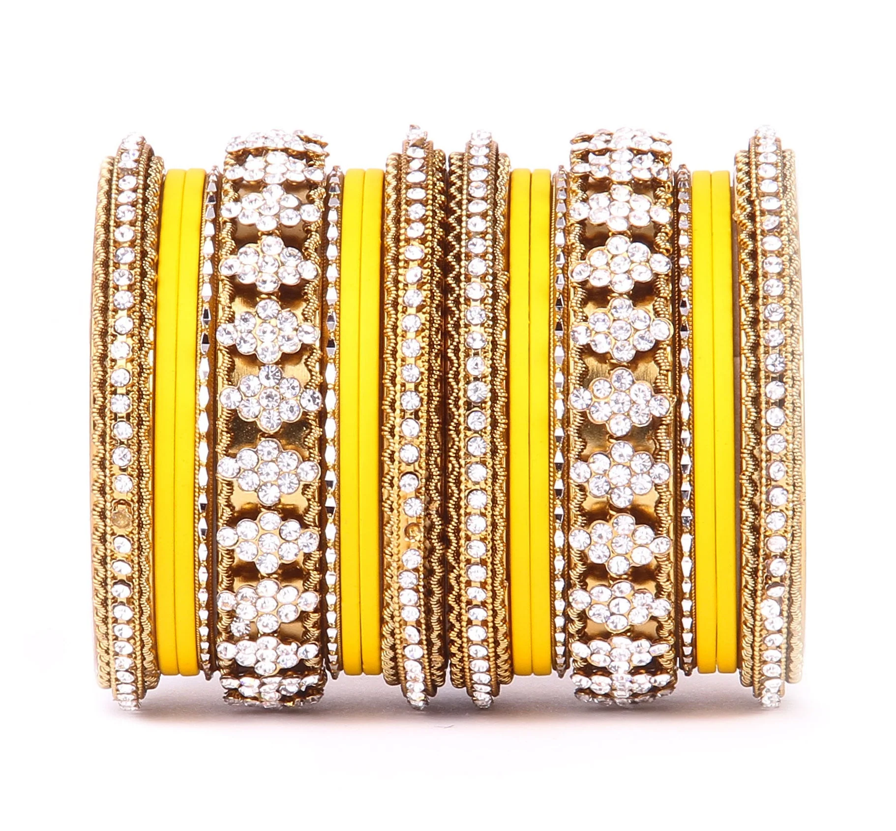 Stylish Matte Finish And Running Stone Pattern Bangle Set