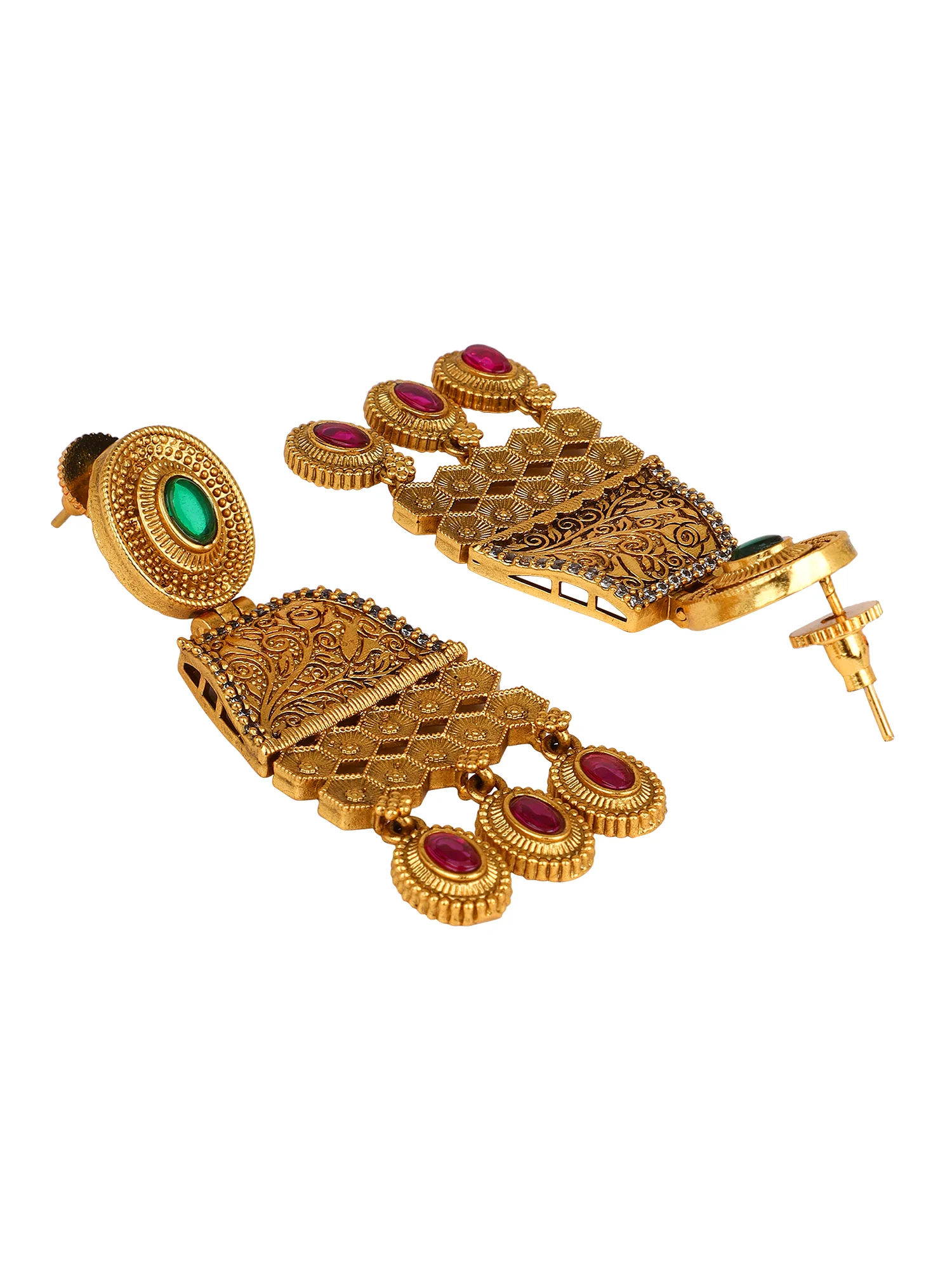 Temple Jewellery Earring with Coloured Stones and Gold Polish by Leshya - Image 3