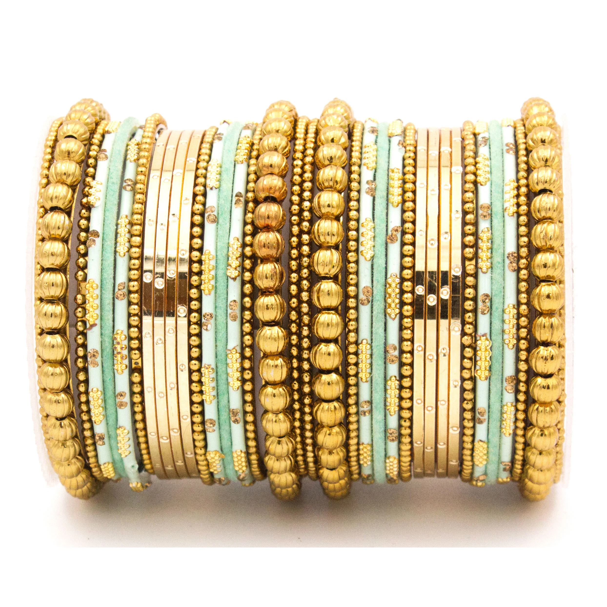 Traditional bangle set for two hands with velvet and meenakari bangles by Leshya - Image 7