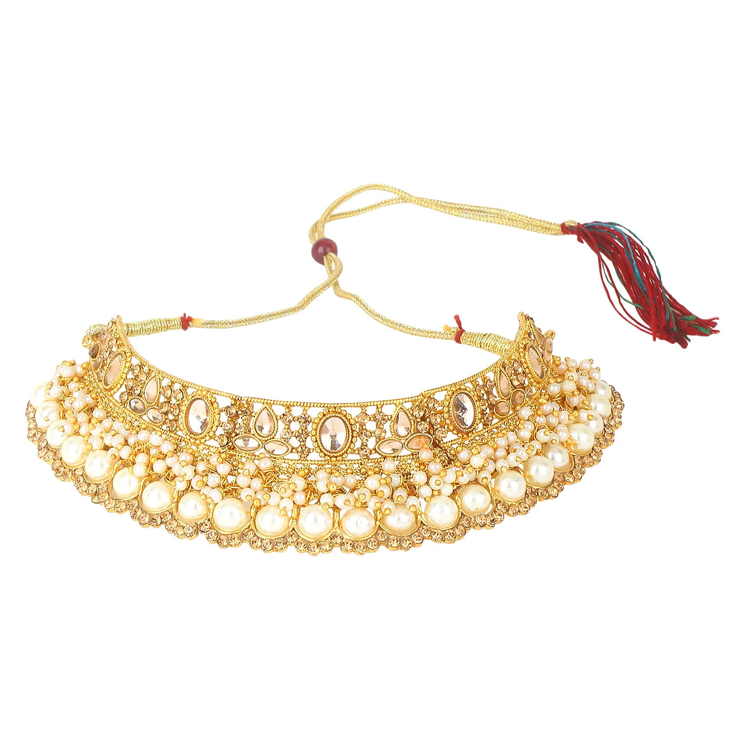 Traditional Golden Stone and Pearl Bangle Set by Leshya - Image 6