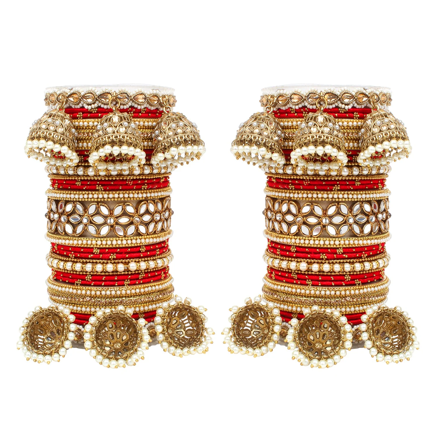 Traditional Jhumki Bangle Set with Thread Bangles and Mirror Kada - Image 10