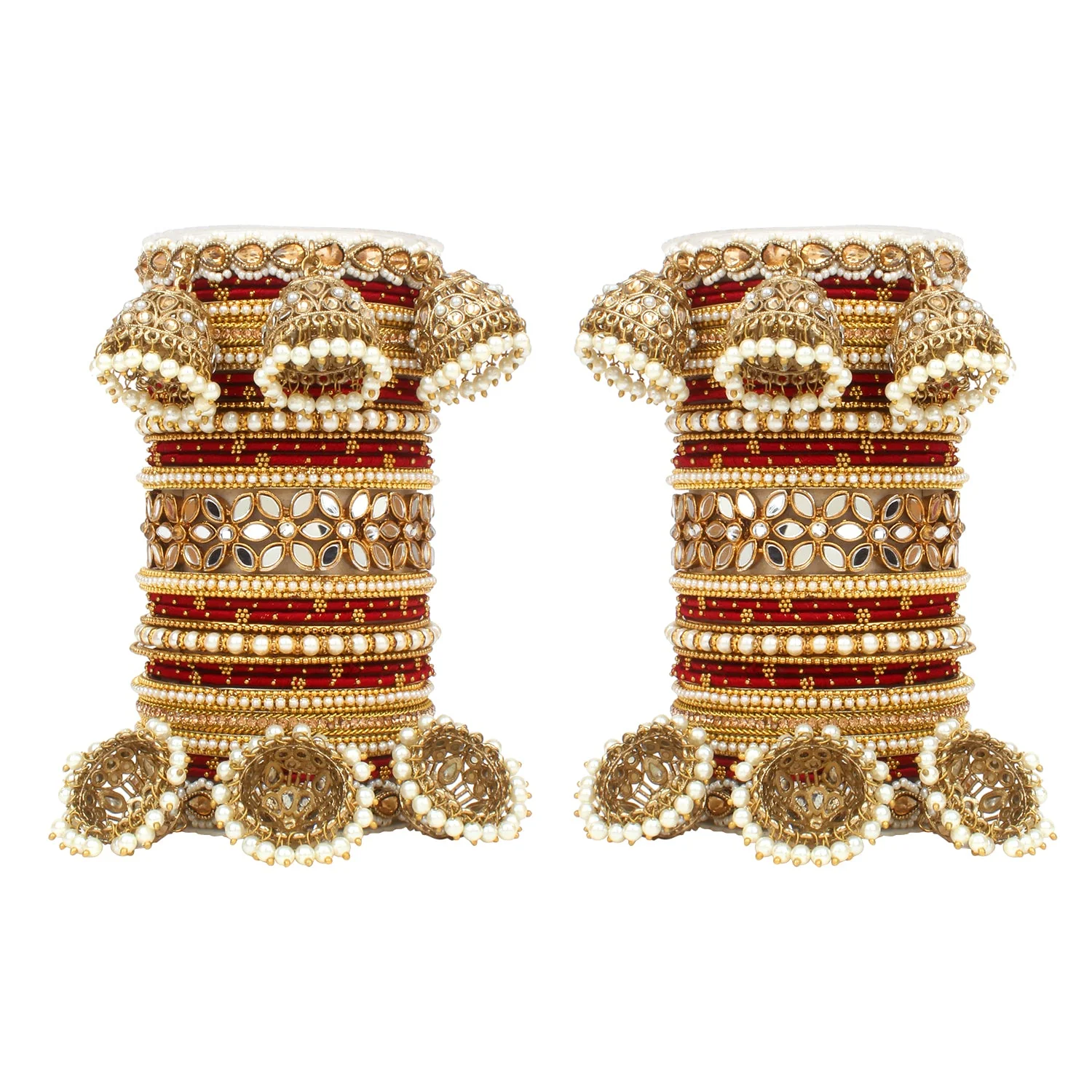 Traditional Jhumki Bangle Set with Thread Bangles and Mirror Kada - Image 8