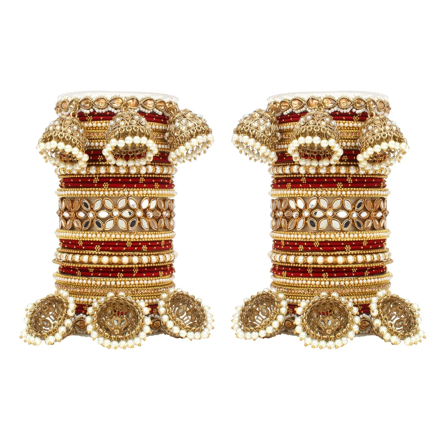 Traditional Jhumki Bangle Set with Thread Bangles and Mirror Kada