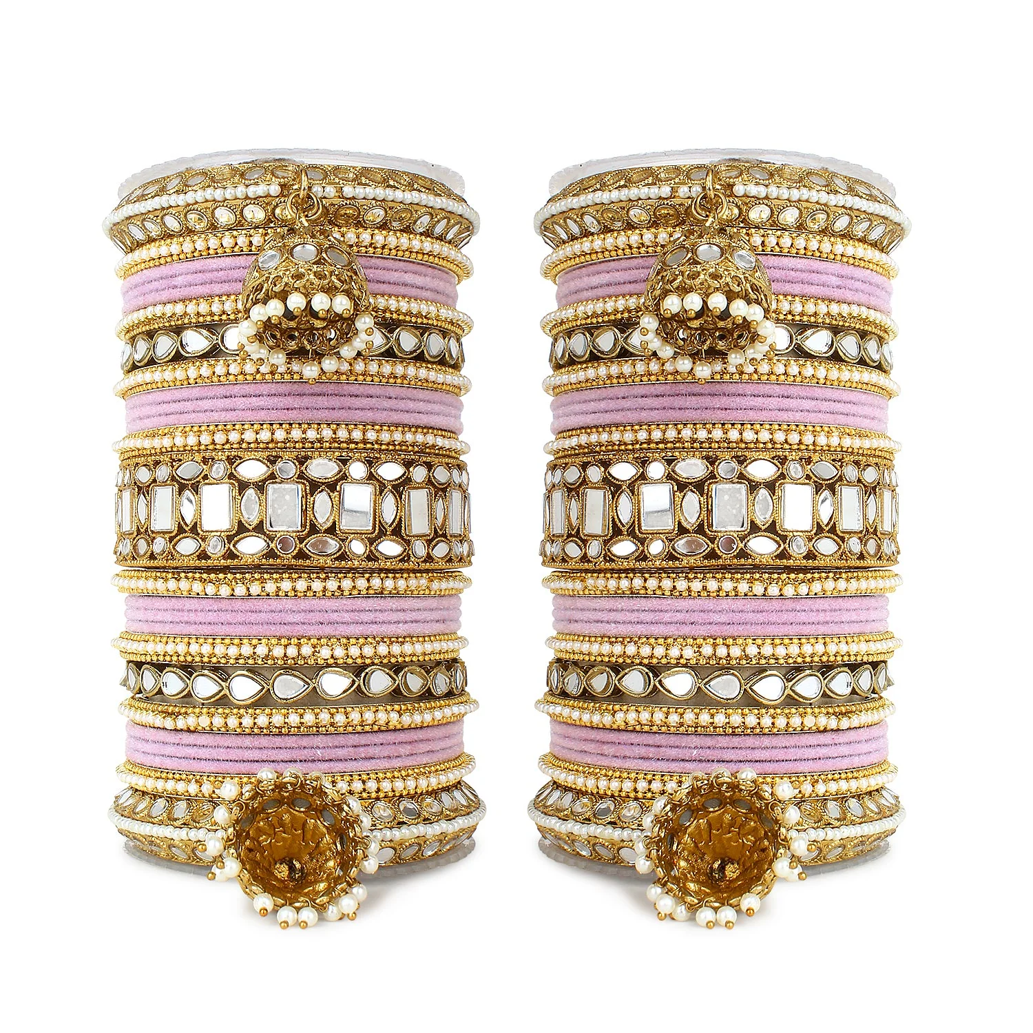 Traditional Mirror Bangle Set with Velvet Bangles with Jhumki by Leshya - Image 13