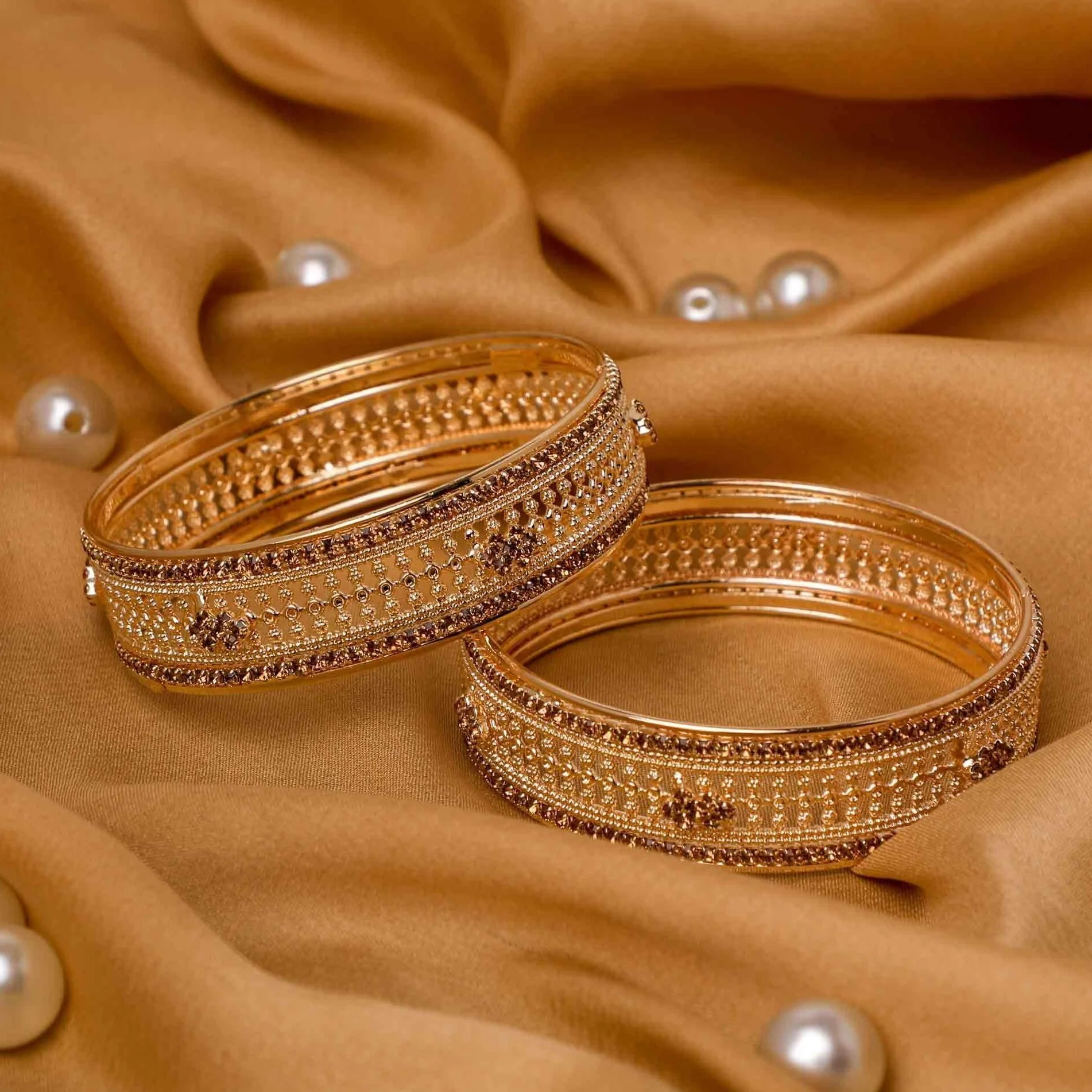 Traditional Rose Gold Plated And Running Stone Two Piece Bracelet
