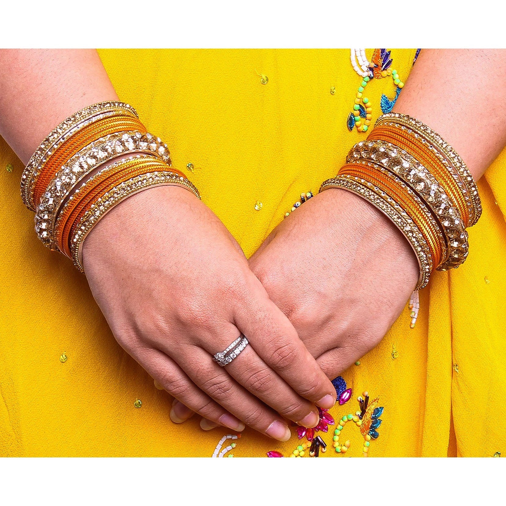 Traditional Shining Bangle Set For Women With Lac And Golden Stone - Image 8