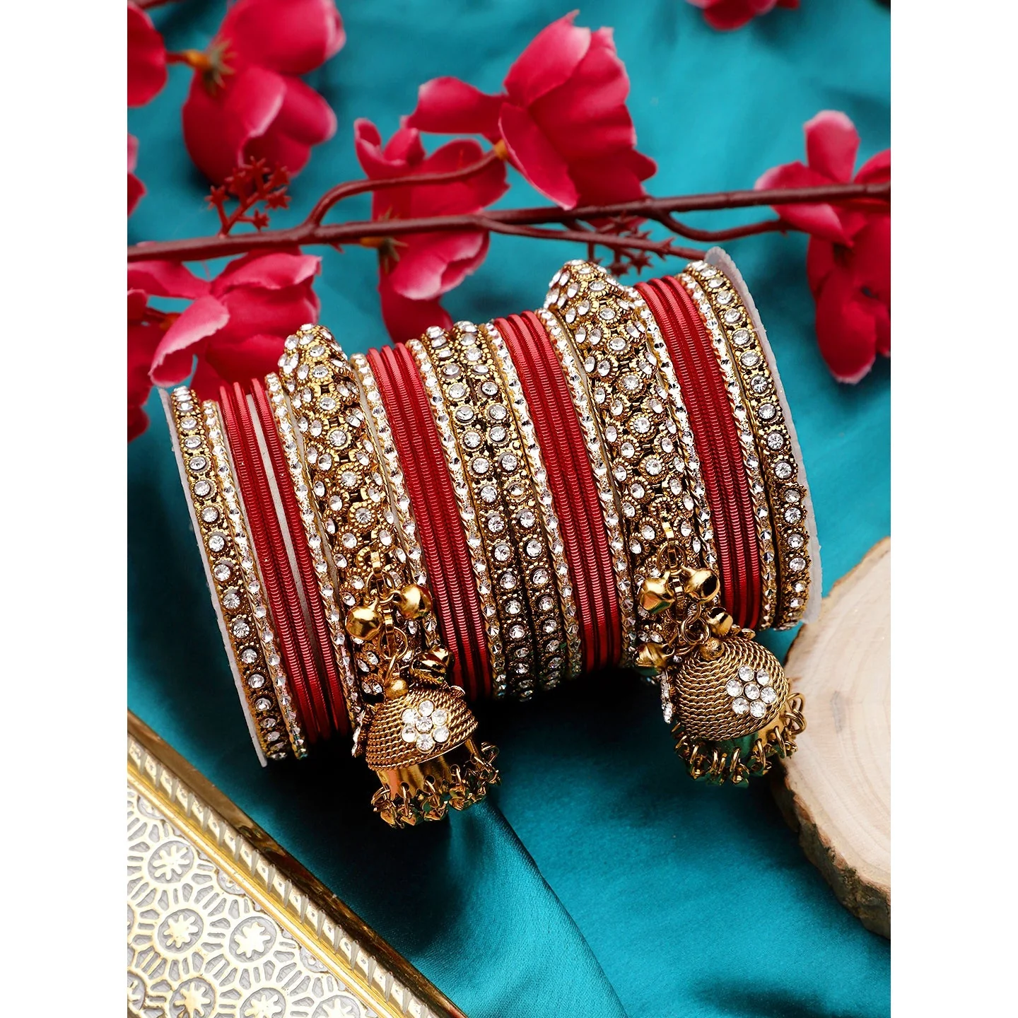 Traditional Shining Jhumki Bangle Set For Two Hands - Image 4
