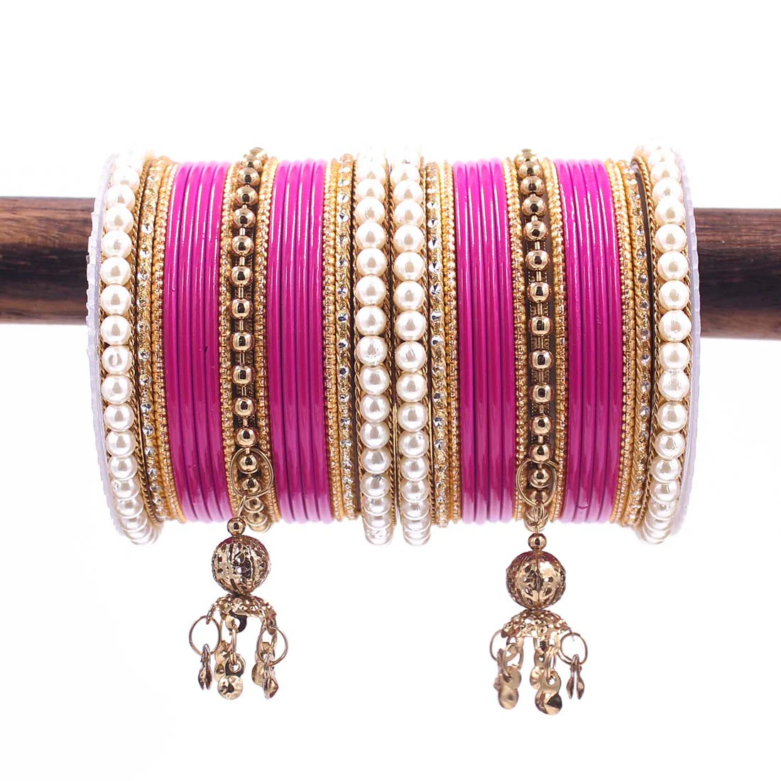Traditional Solid Coloured Bangle Set with Pearl and Jhumki by Leshya