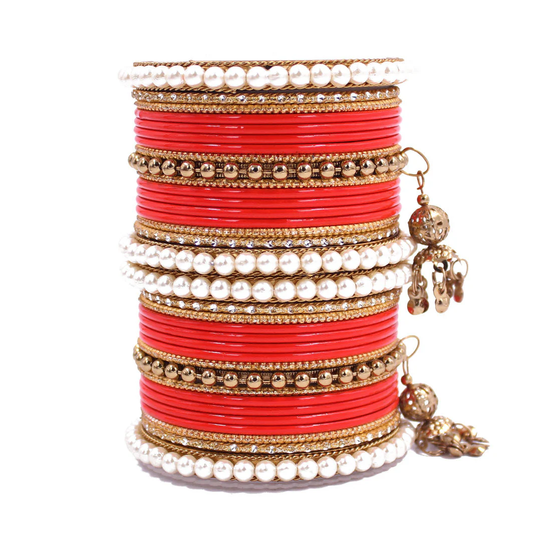 Traditional Solid Coloured Bangle Set with Pearl and Jhumki by Leshya - Image 19