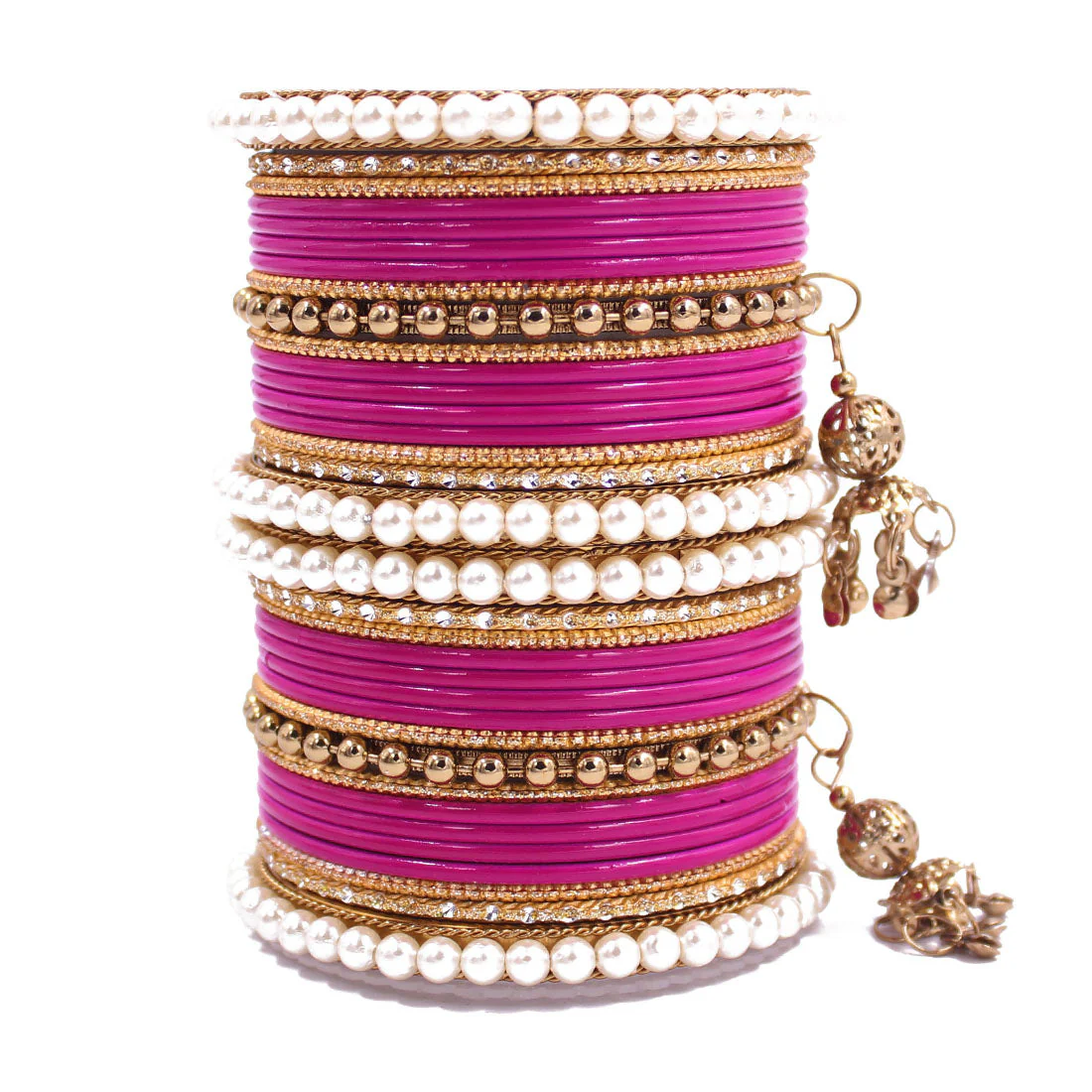 Traditional Solid Coloured Bangle Set with Pearl and Jhumki by Leshya - Image 2