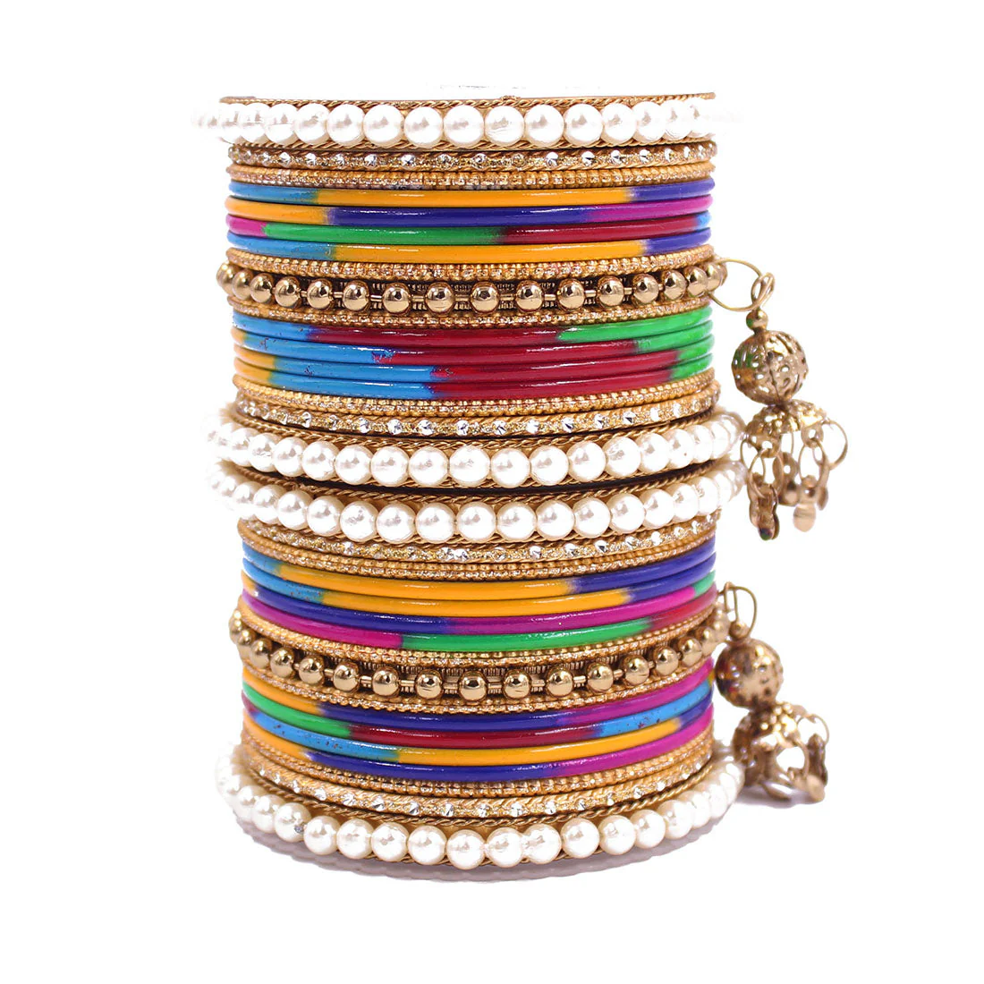Traditional Solid Coloured Bangle Set with Pearl and Jhumki by Leshya - Image 5
