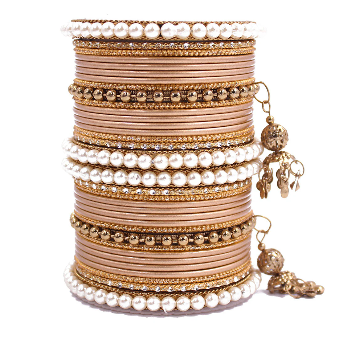Traditional Solid Coloured Bangle Set with Pearl and Jhumki by Leshya - Image 7