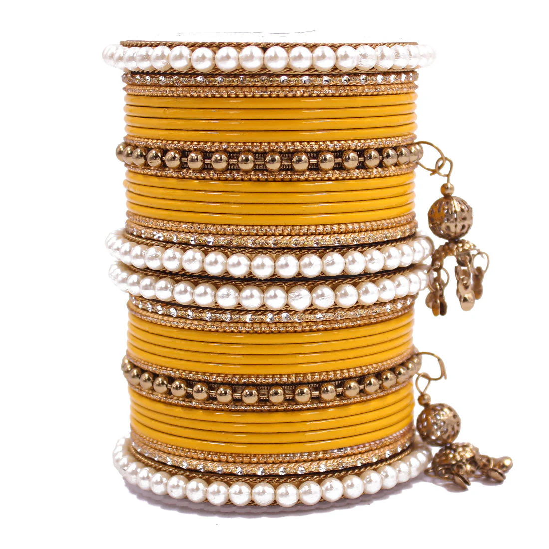 Traditional Solid Coloured Bangle Set with Pearl and Jhumki by Leshya - Image 15