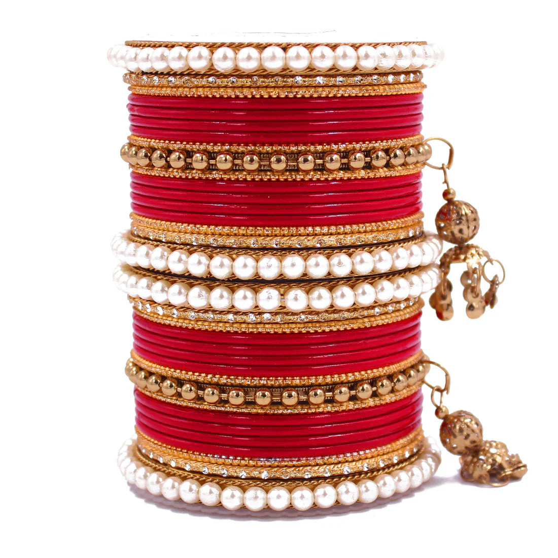 Traditional Solid Coloured Bangle Set with Pearl and Jhumki by Leshya - Image 13