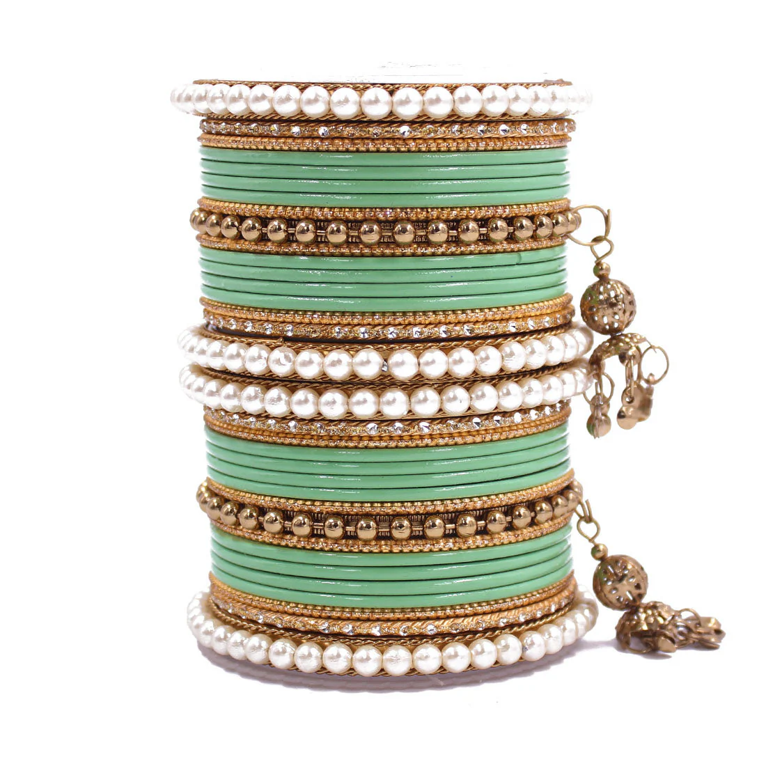 Traditional Solid Coloured Bangle Set with Pearl and Jhumki by Leshya - Image 15