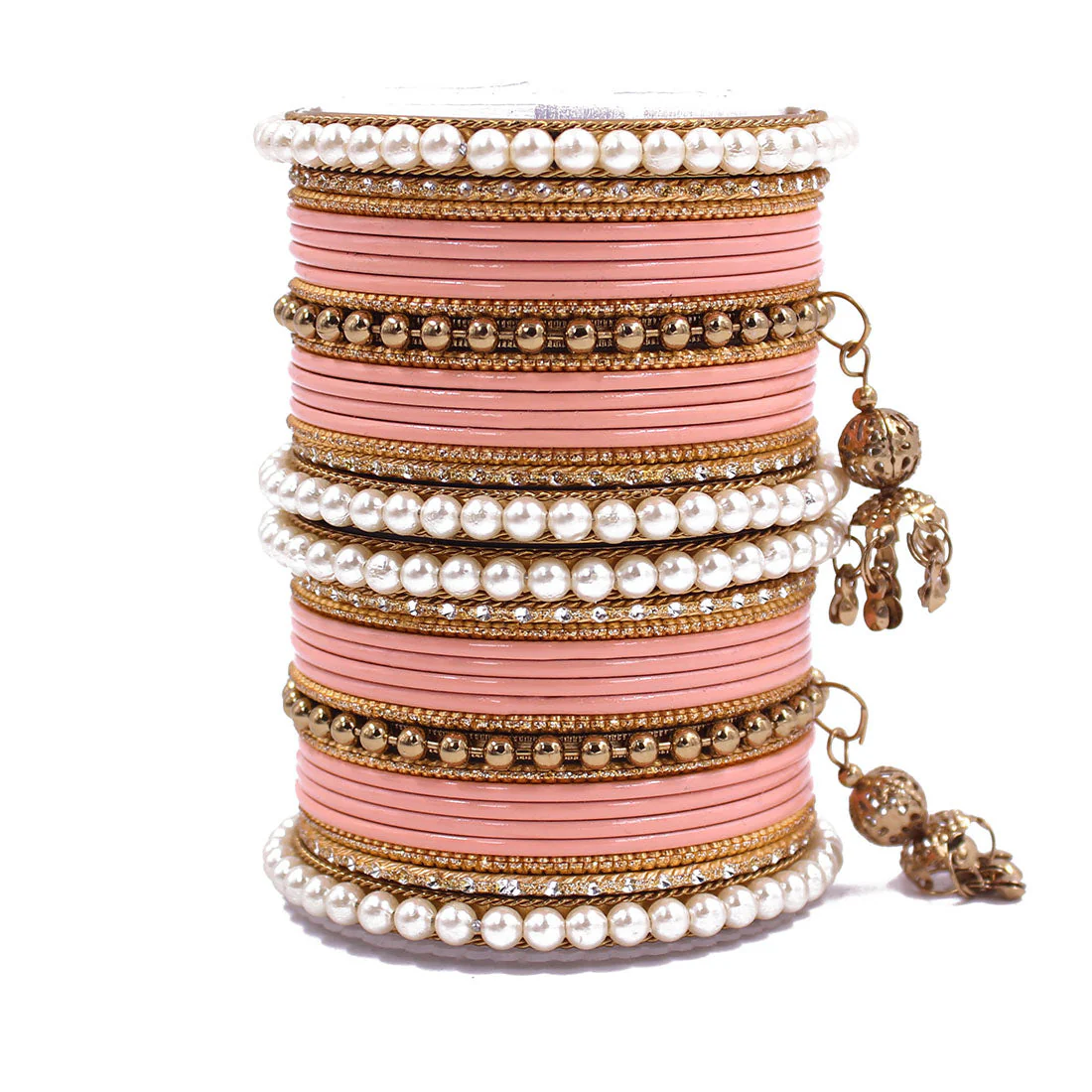 Traditional Solid Coloured Bangle Set with Pearl and Jhumki by Leshya - Image 19