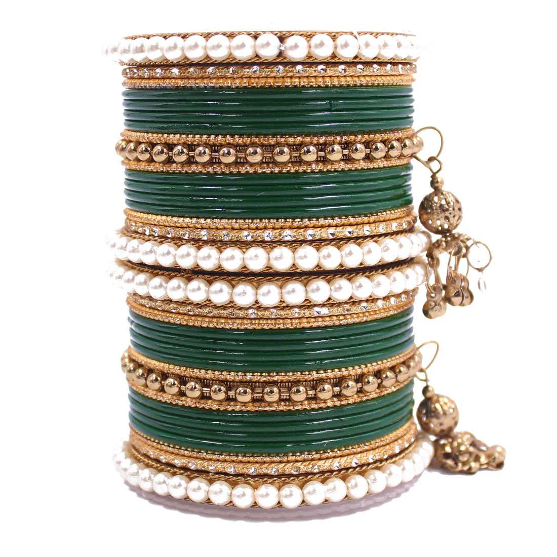 Traditional Solid Coloured Bangle Set with Pearl and Jhumki by Leshya - Image 7