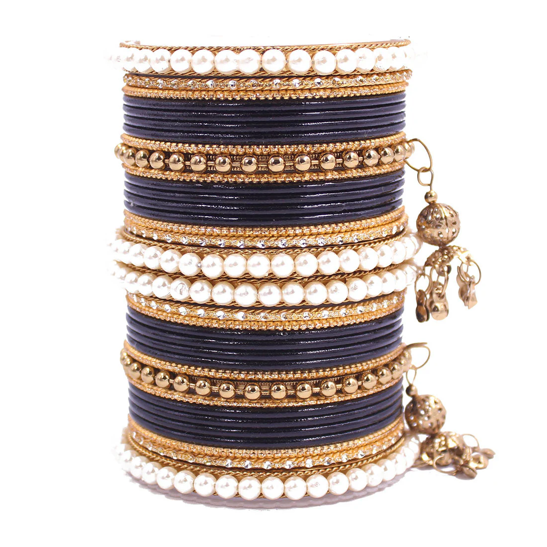Traditional Solid Coloured Bangle Set with Pearl and Jhumki by Leshya - Image 23