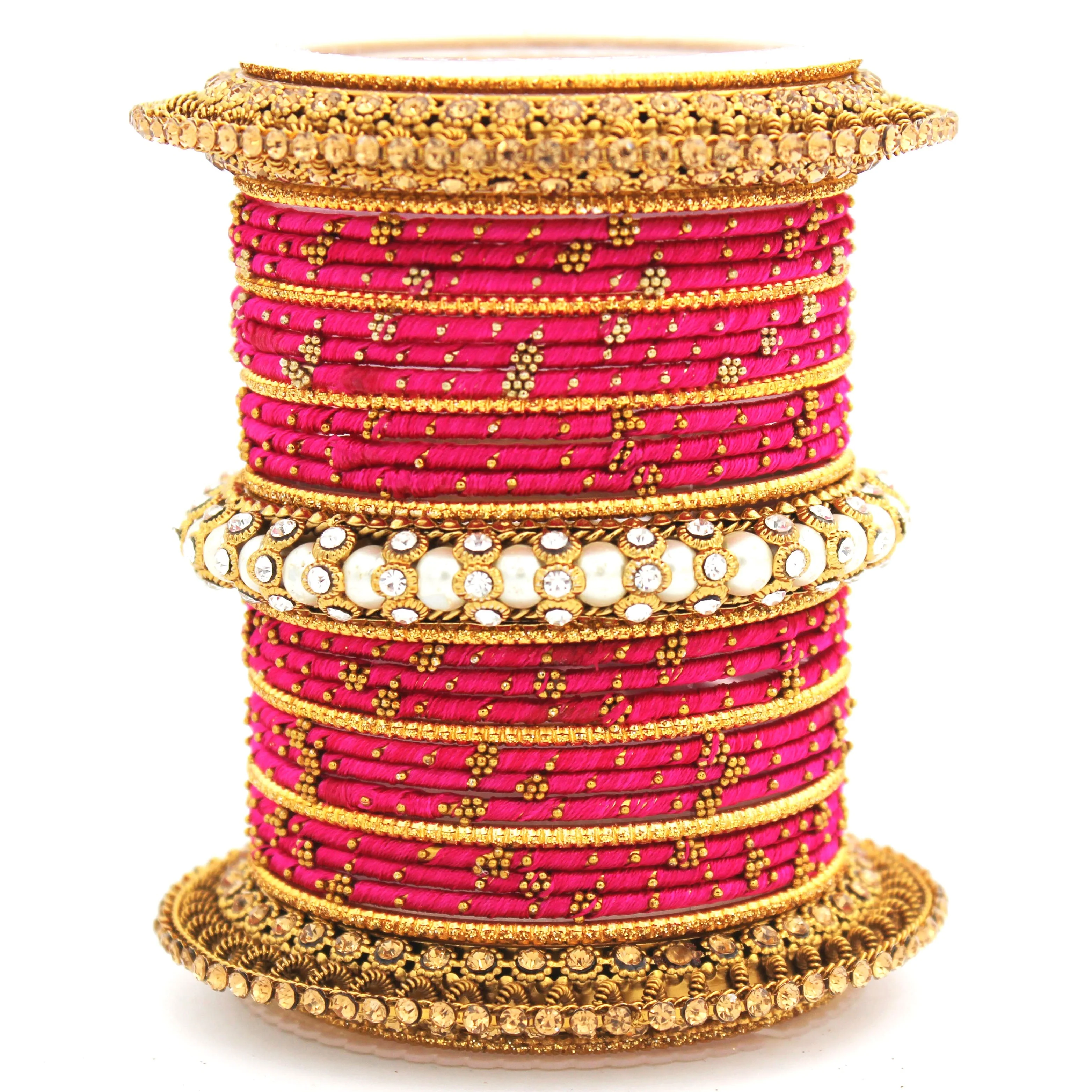Traditional Thread bangle set with Pearl centre kada by Leshya - Image 25