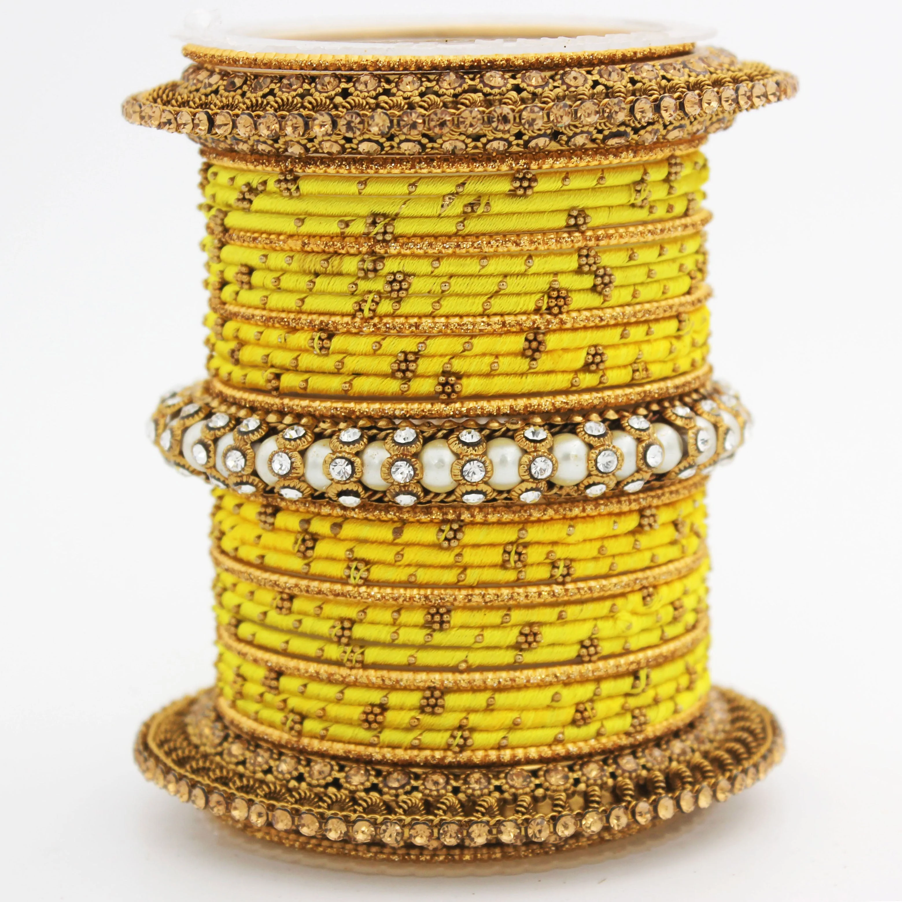 Traditional Thread bangle set with Pearl centre kada by Leshya