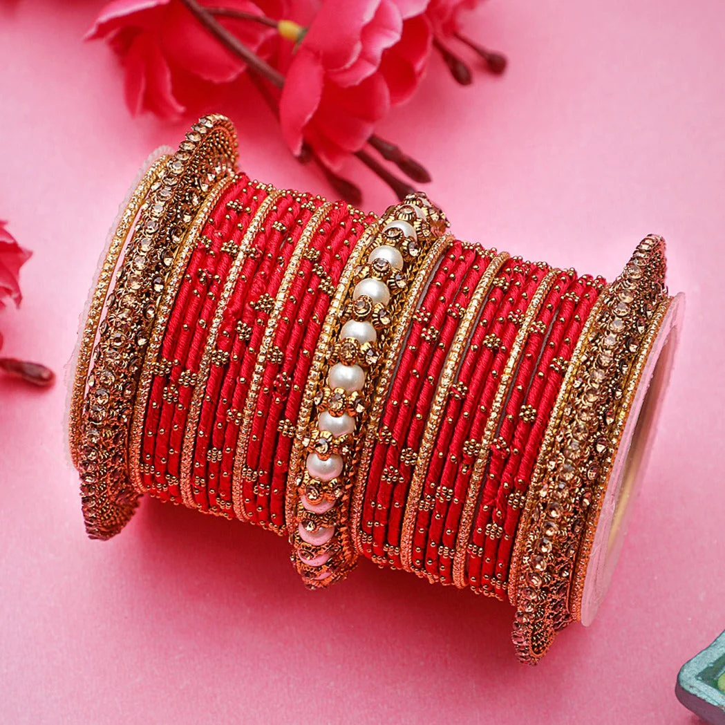 Traditional Thread bangle set with Pearl centre kada by Leshya - Image 3