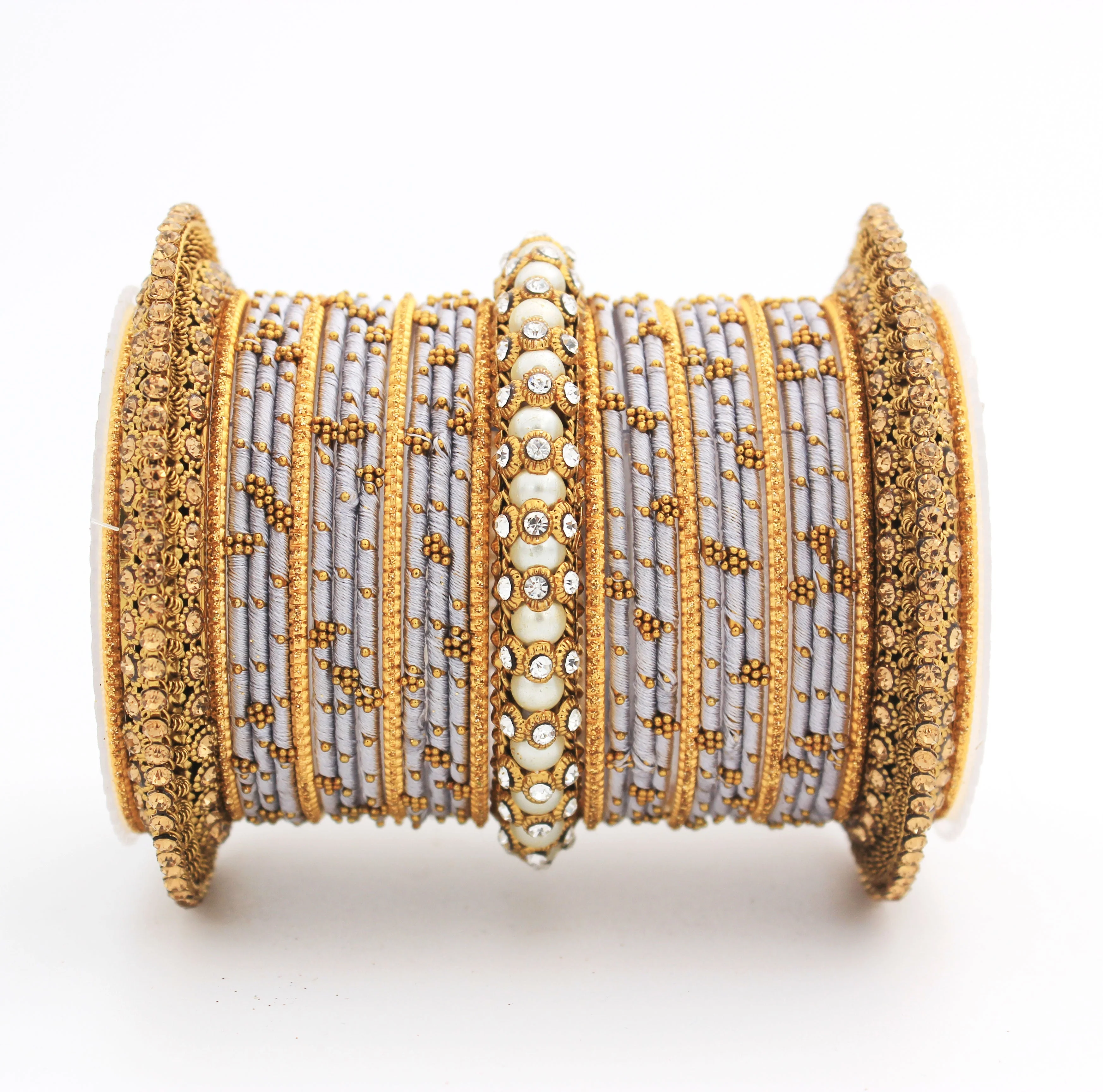 Traditional Thread bangle set with Pearl centre kada by Leshya - Image 27
