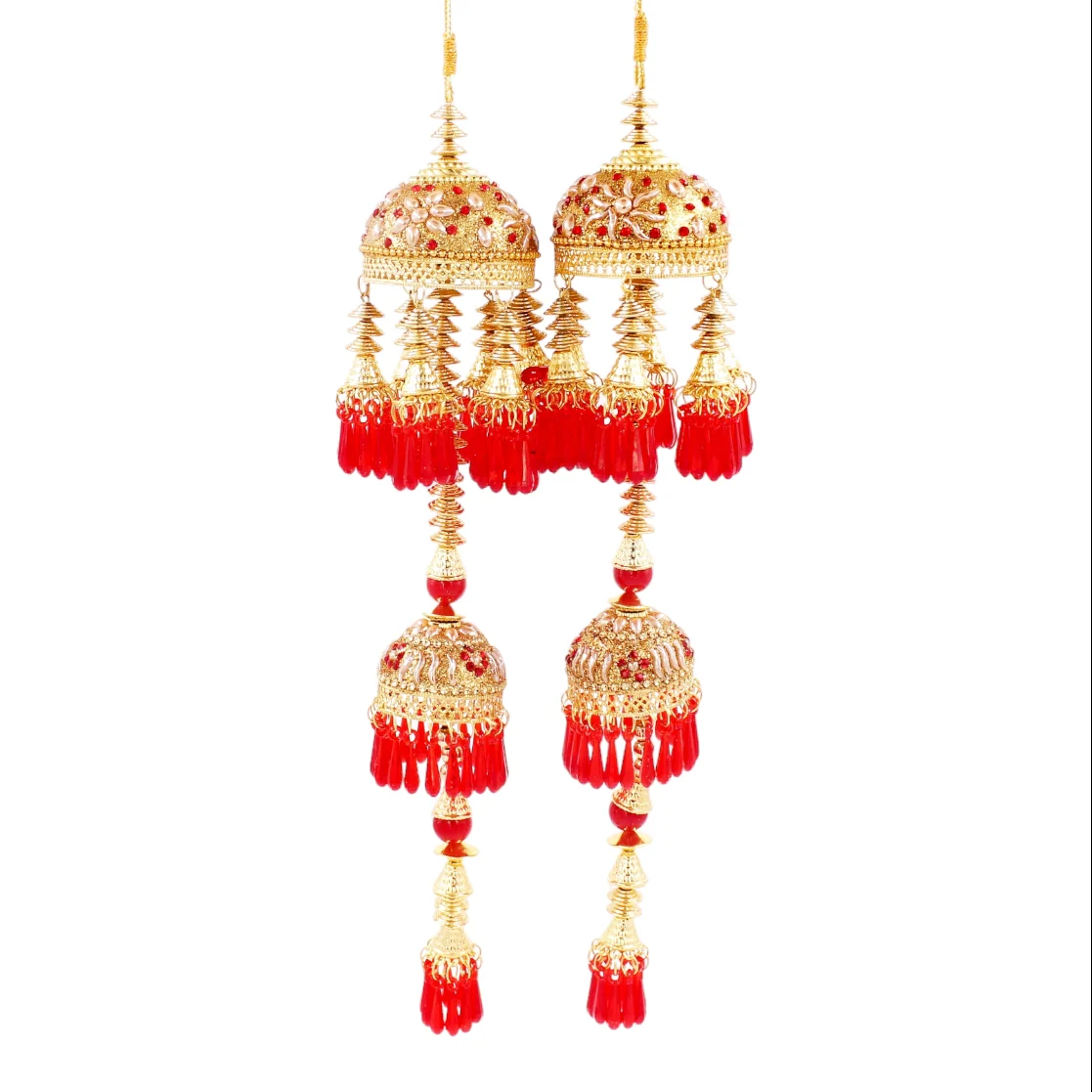 Traditional Two-Tier Jhumar Kaleere in Red by Leshya