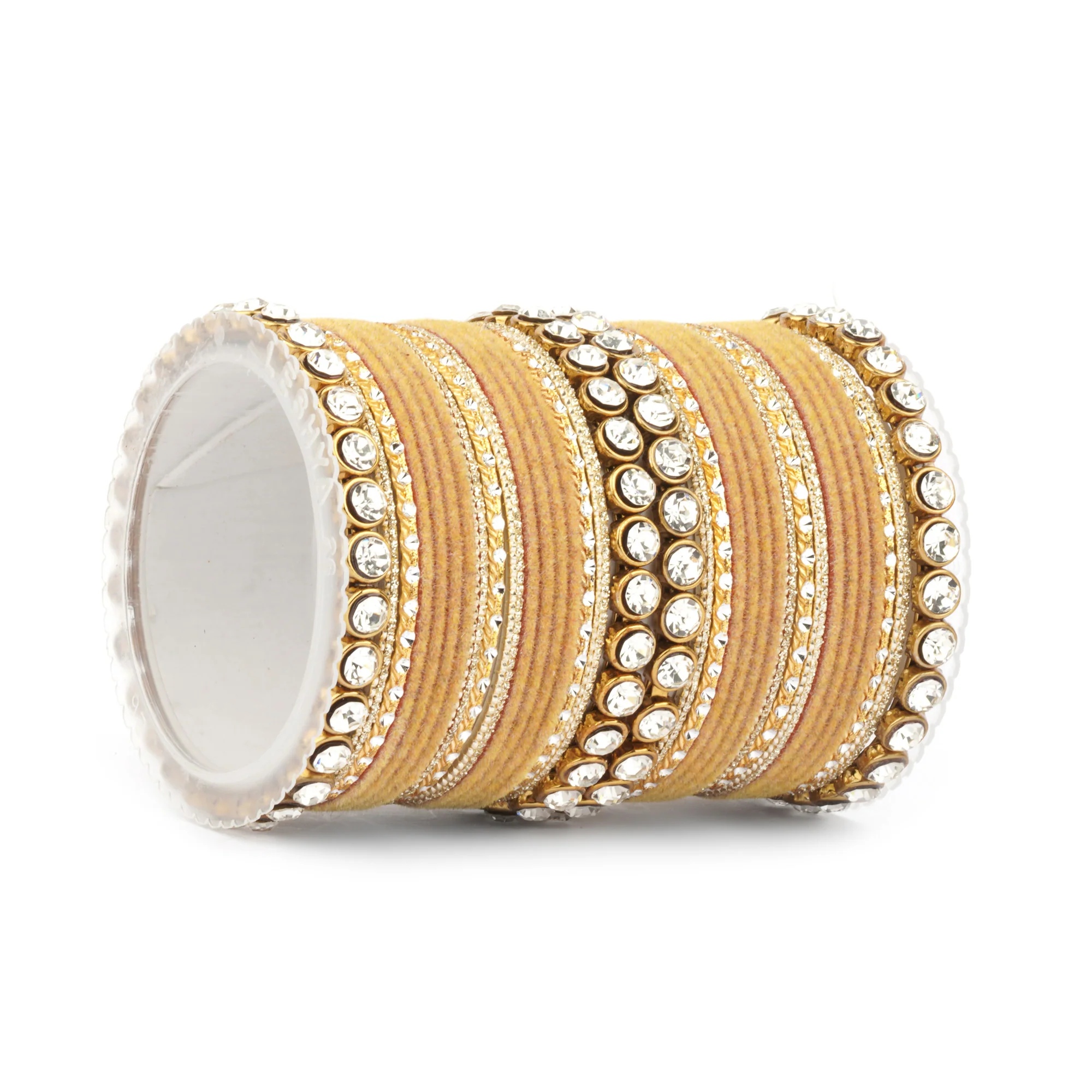 Traditional Velvet Bangle Set by Leshya with Stone Kadas for Women - Image 13