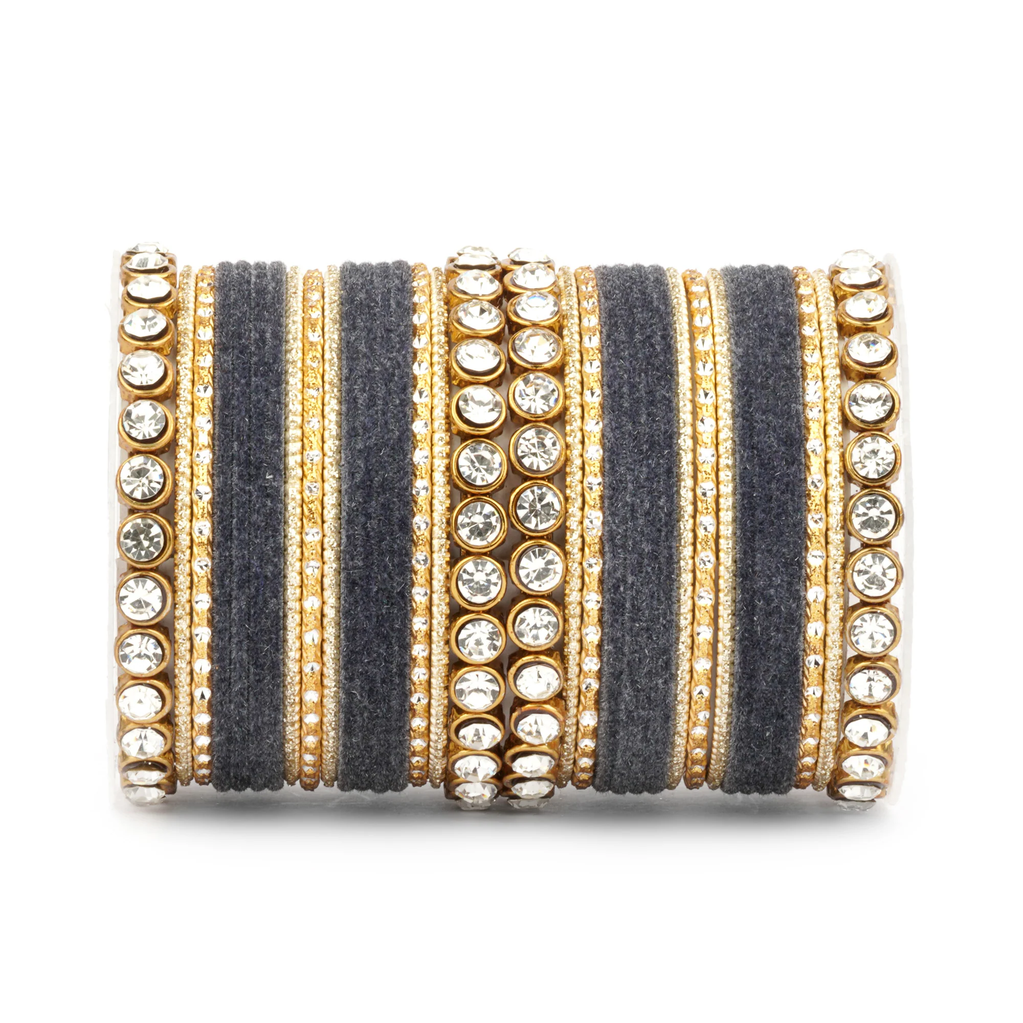 Traditional Velvet Bangle Set by Leshya with Stone Kadas for Women - Image 14