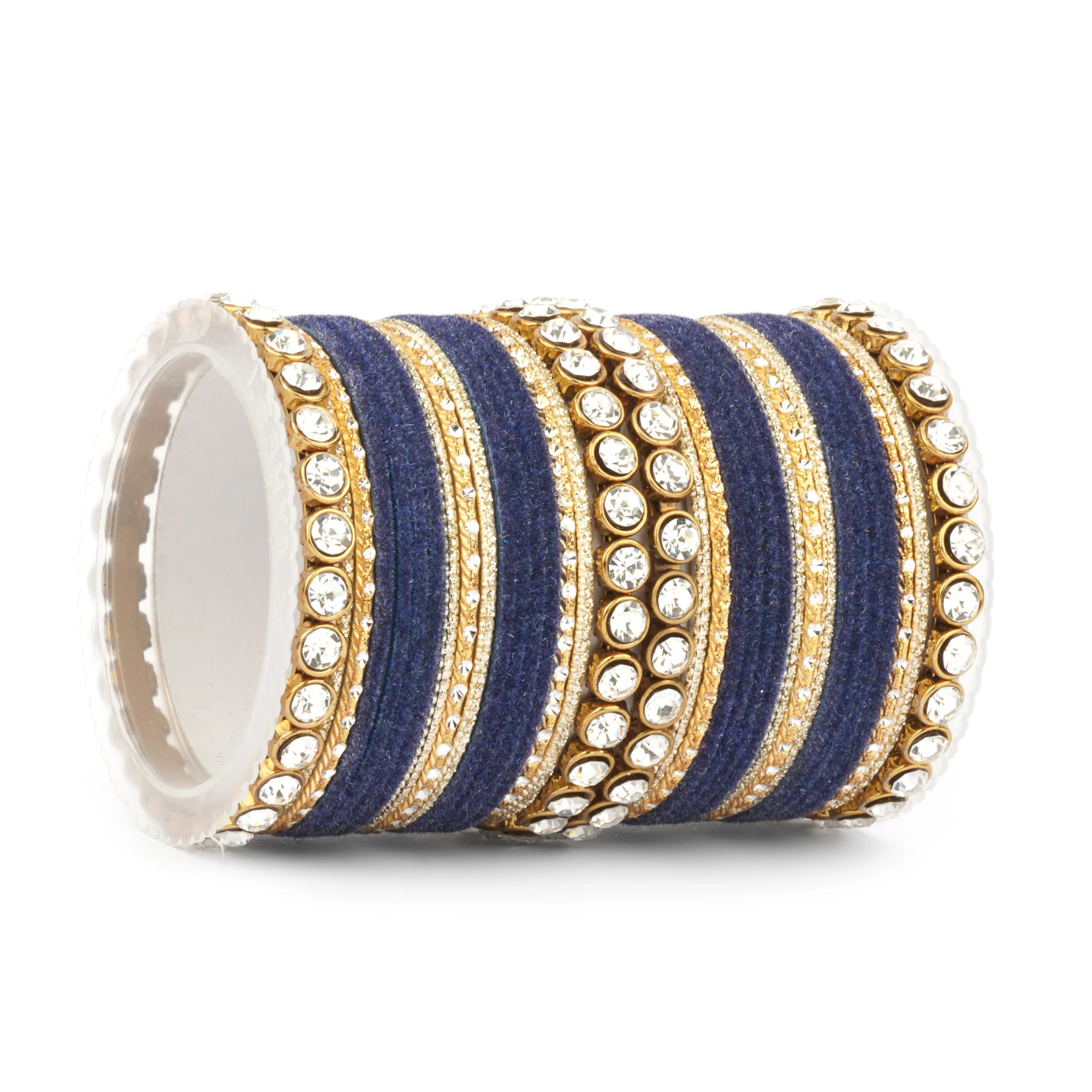 Traditional Velvet Bangle Set by Leshya with Stone Kadas for Women - Image 23