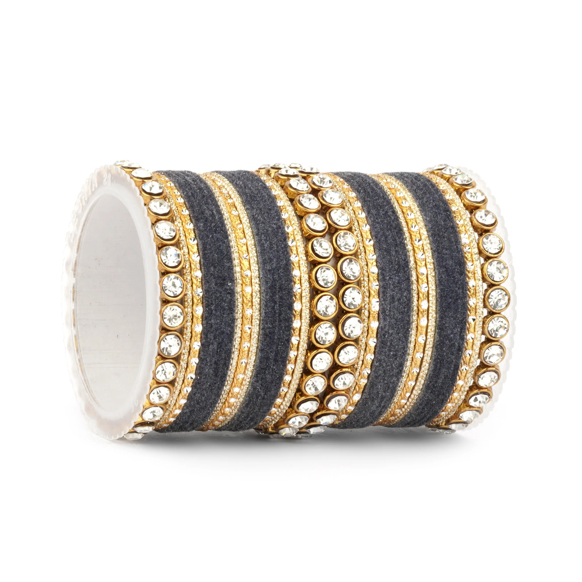 Traditional Velvet Bangle Set by Leshya with Stone Kadas for Women - Image 15