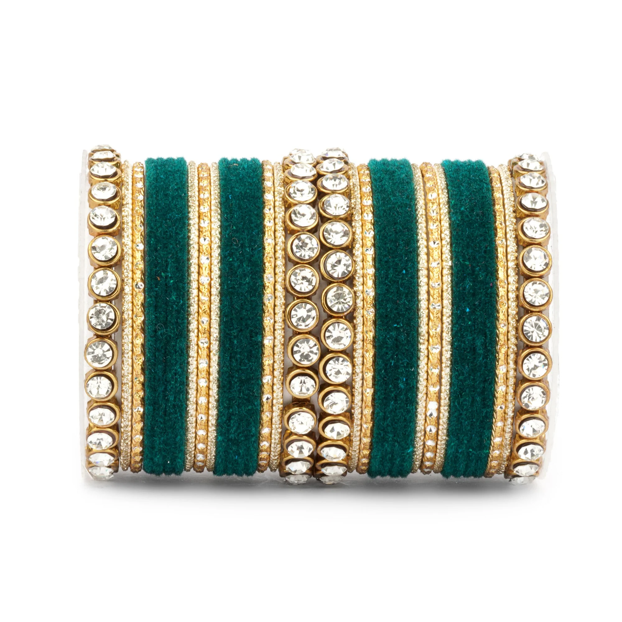 Traditional Velvet Bangle Set by Leshya with Stone Kadas for Women - Image 16